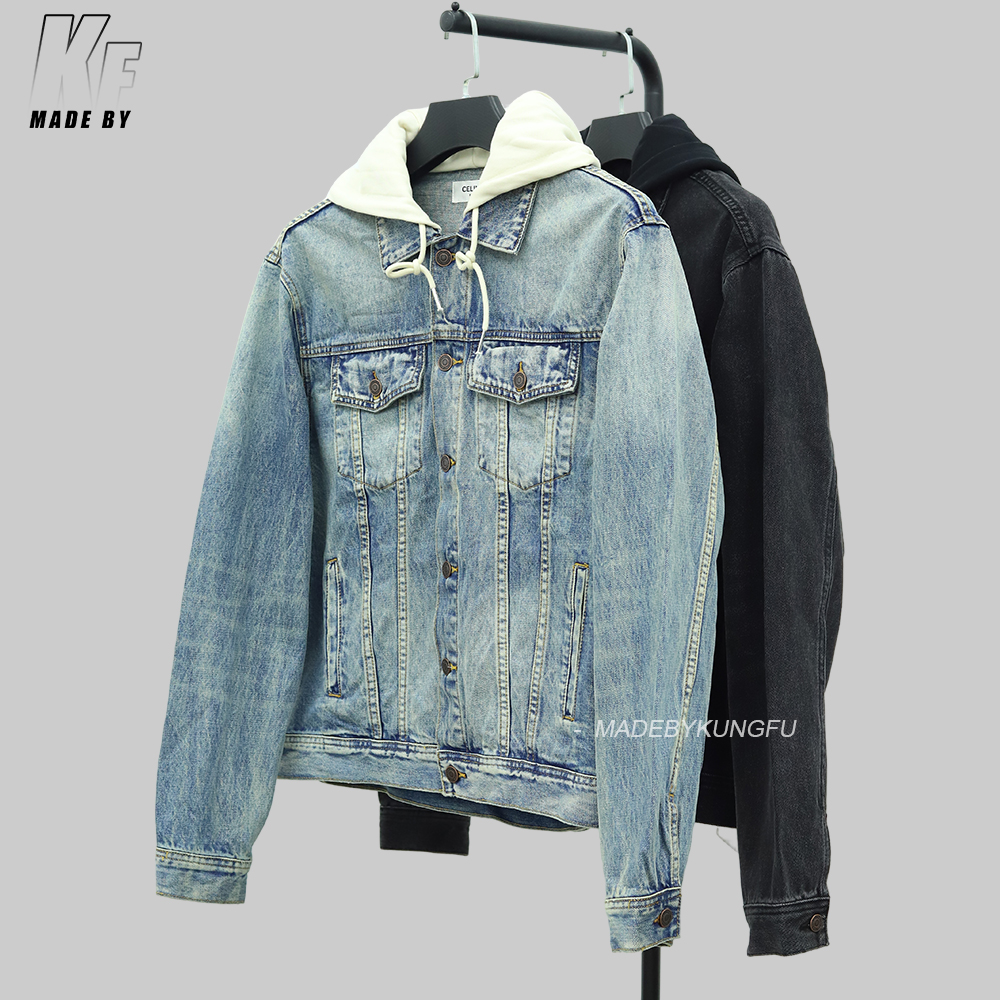 Celine拼接连帽牛仔外套