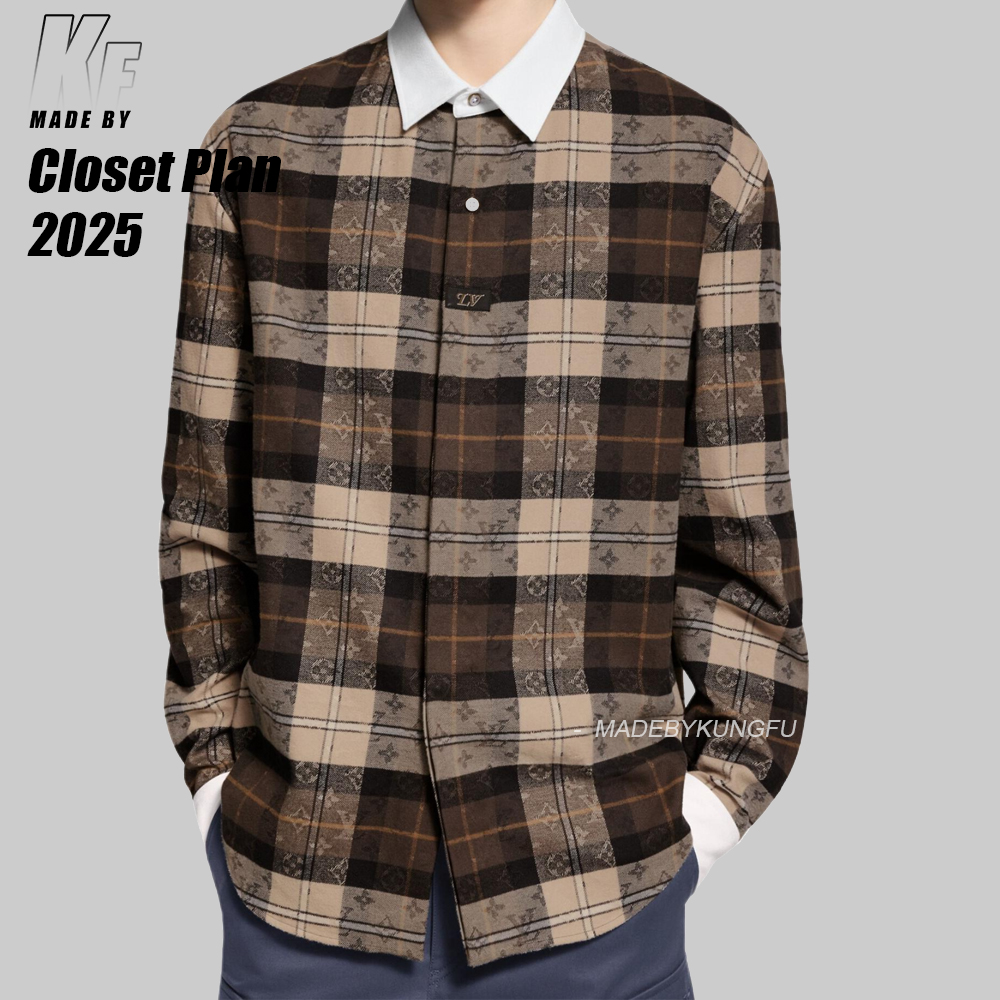 LV 格子印花衬衫 咖色