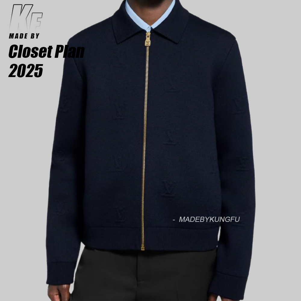 LV 镶嵌领子拉链针织外套 藏青色