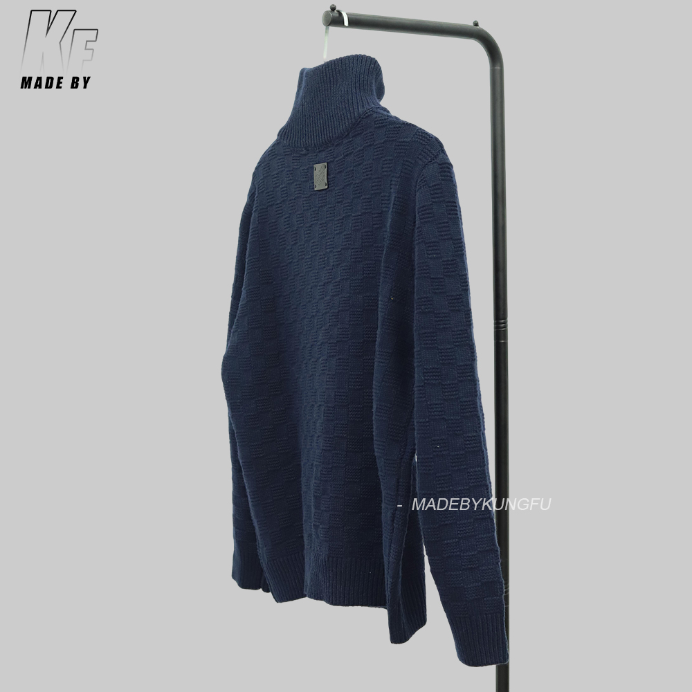 LV半拉链格子毛衣 藏青色