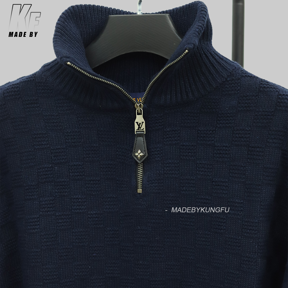 LV半拉链格子毛衣 藏青色