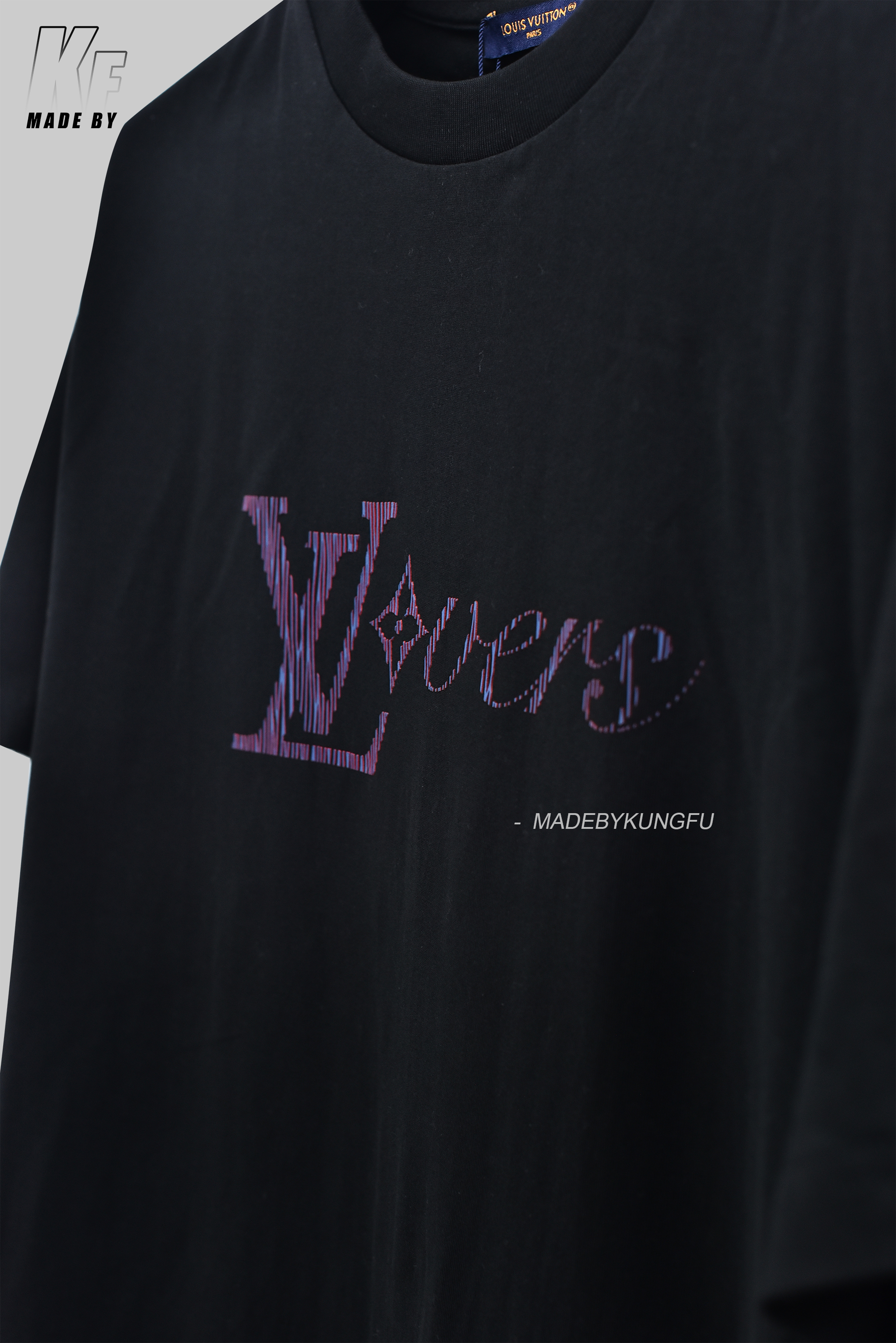 1V渐变字母短袖 黑色