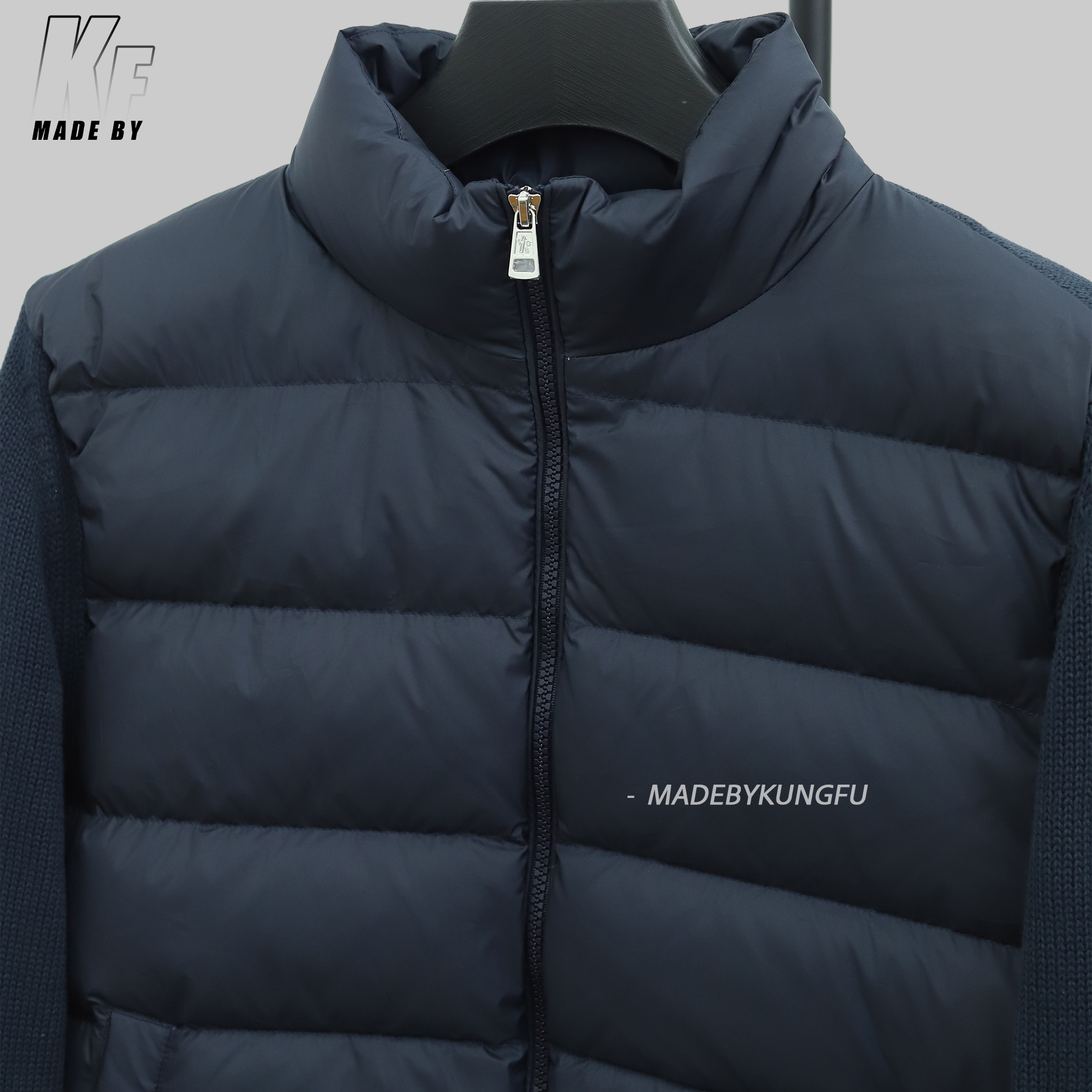 蒙口毛袖羽绒夹克 藏青色