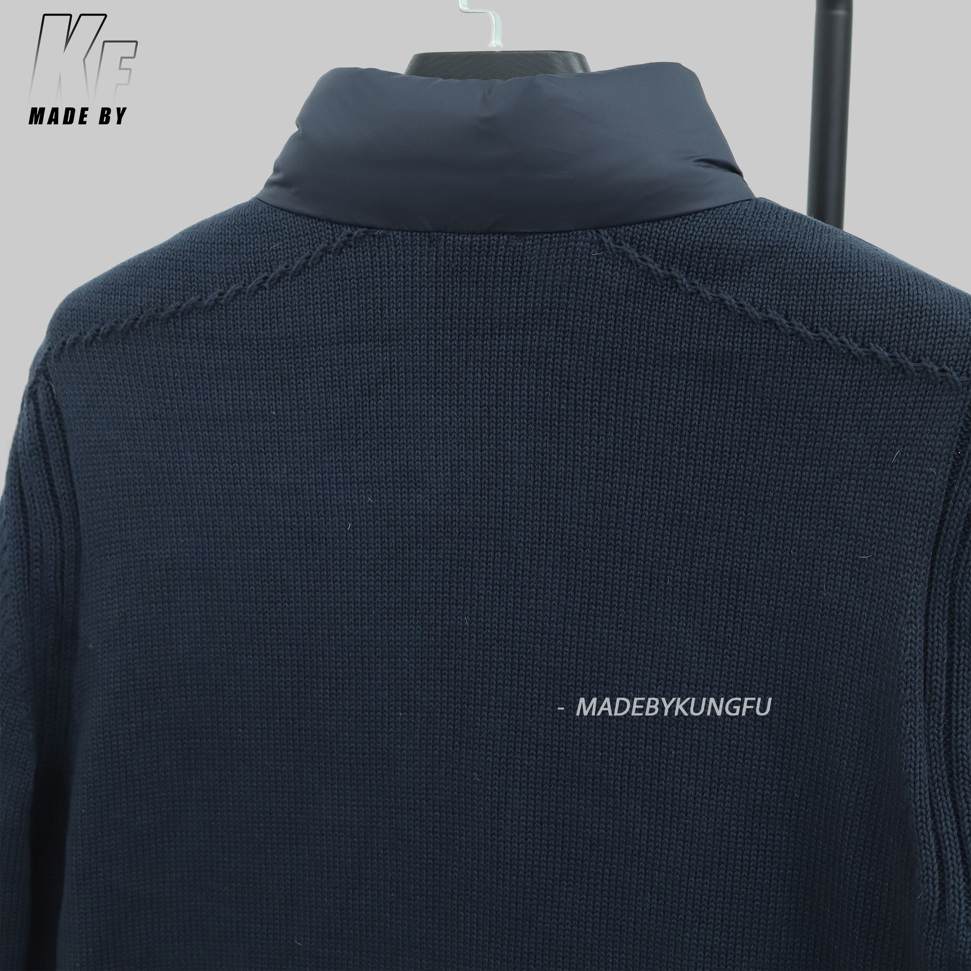 蒙口毛袖羽绒夹克 藏青色