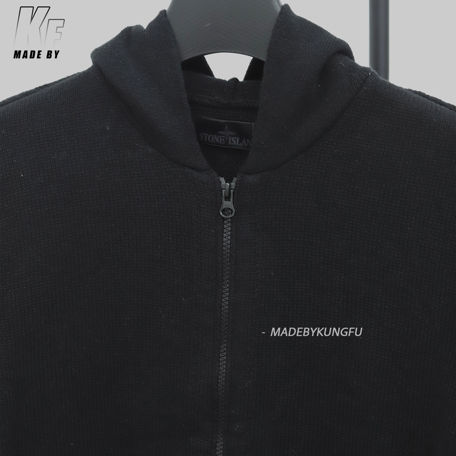 石头岛拉链开合毛衫 黑色