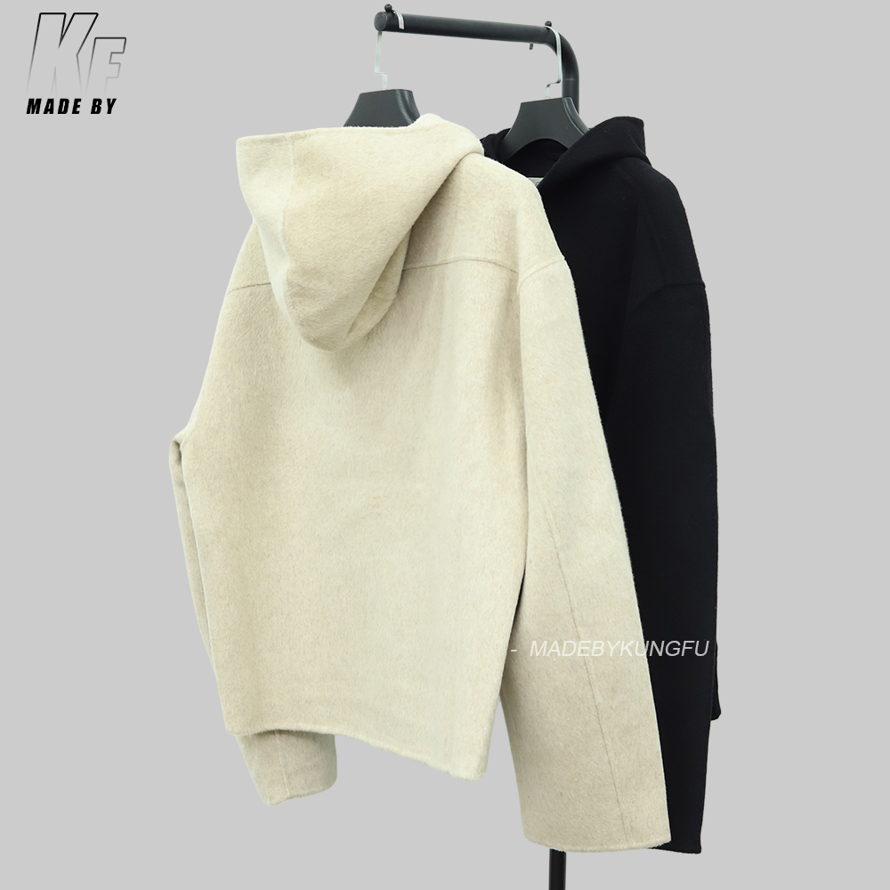 Acne连帽羊绒外套 杏色