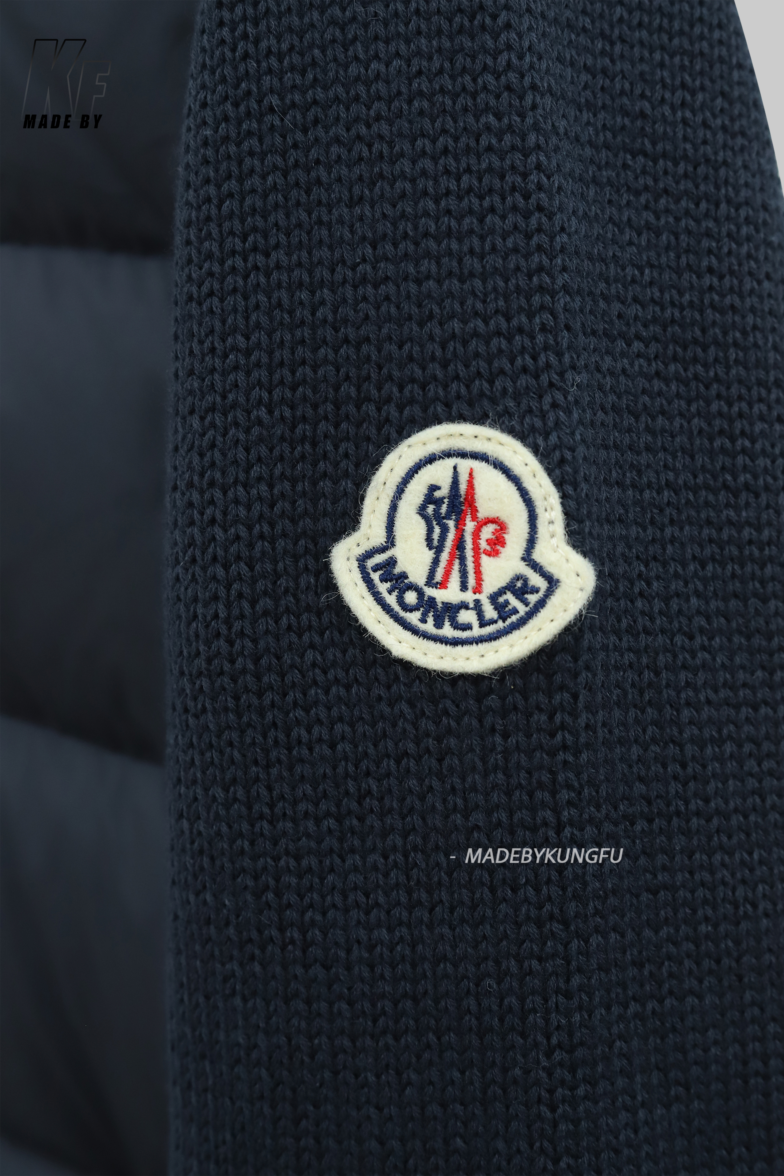 蒙口毛袖羽绒夹克 藏青色