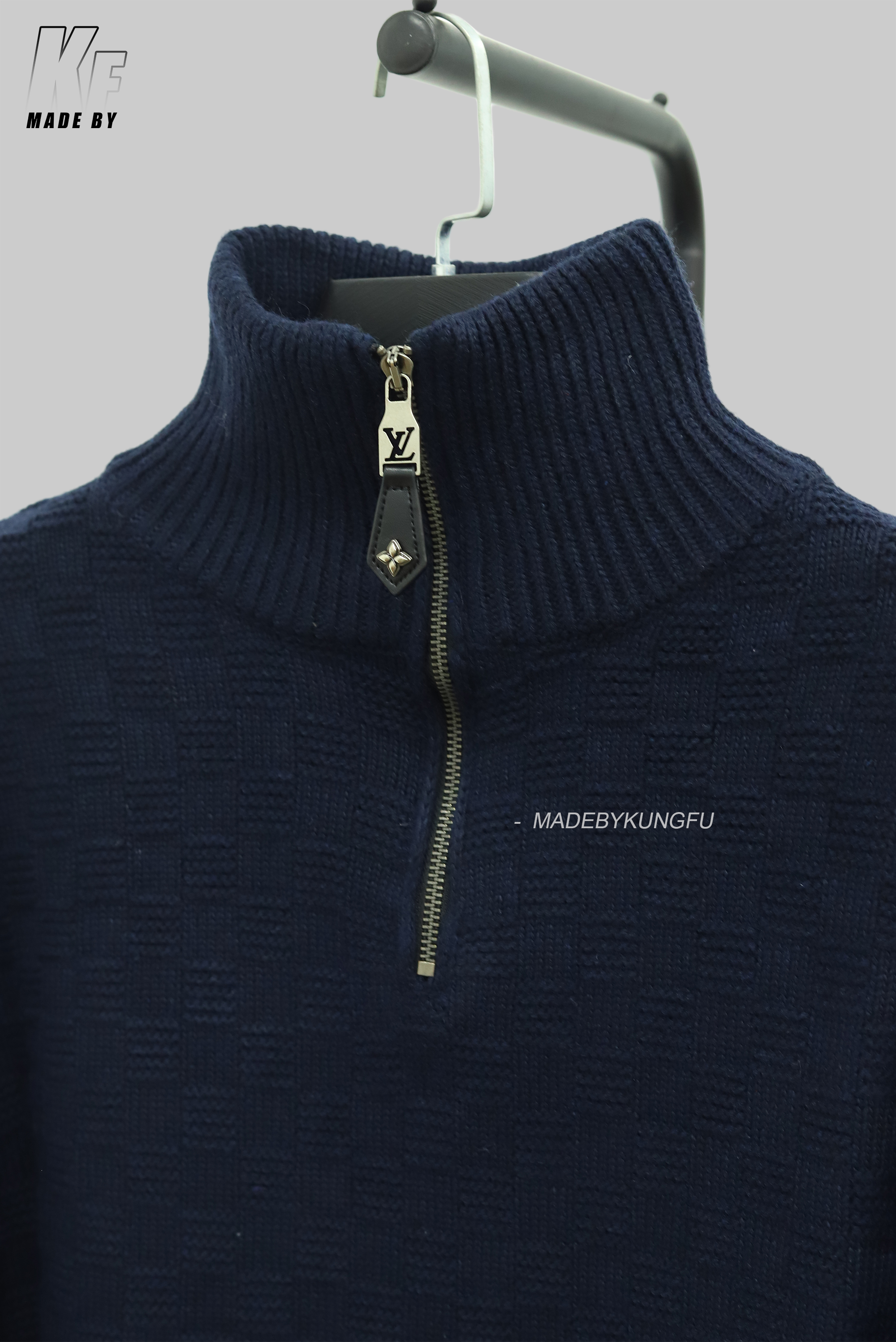 LV半拉链格子毛衣 藏青色