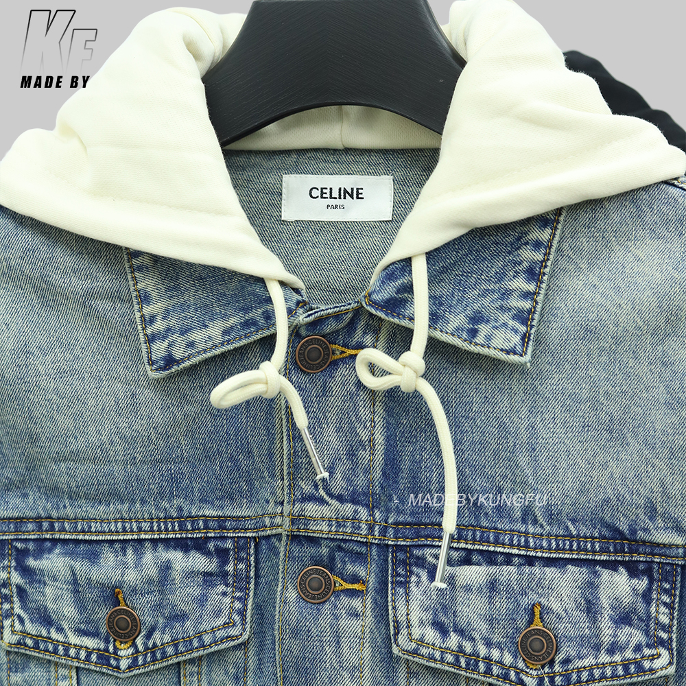 Celine拼接连帽牛仔外套