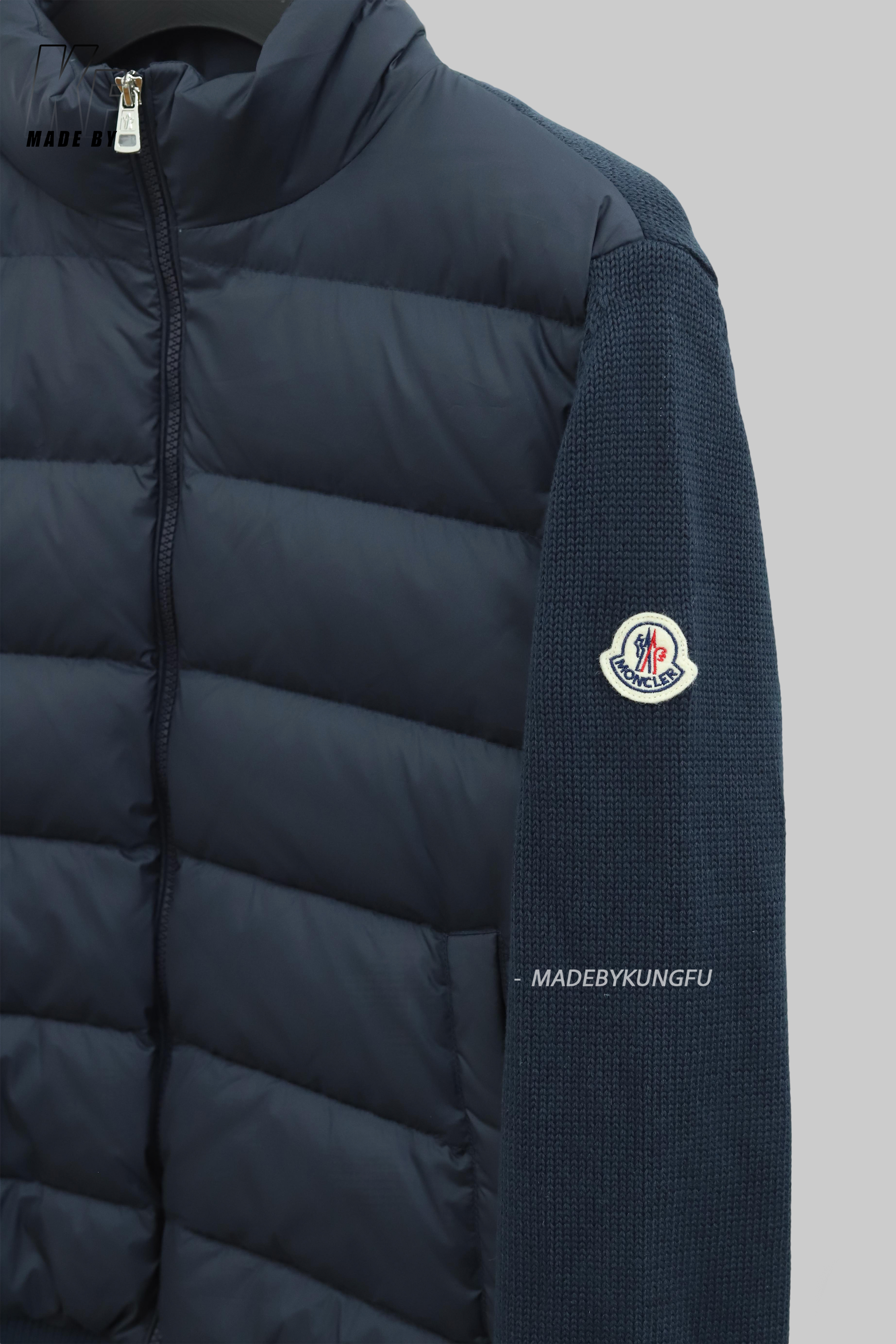 蒙口毛袖羽绒夹克 藏青色