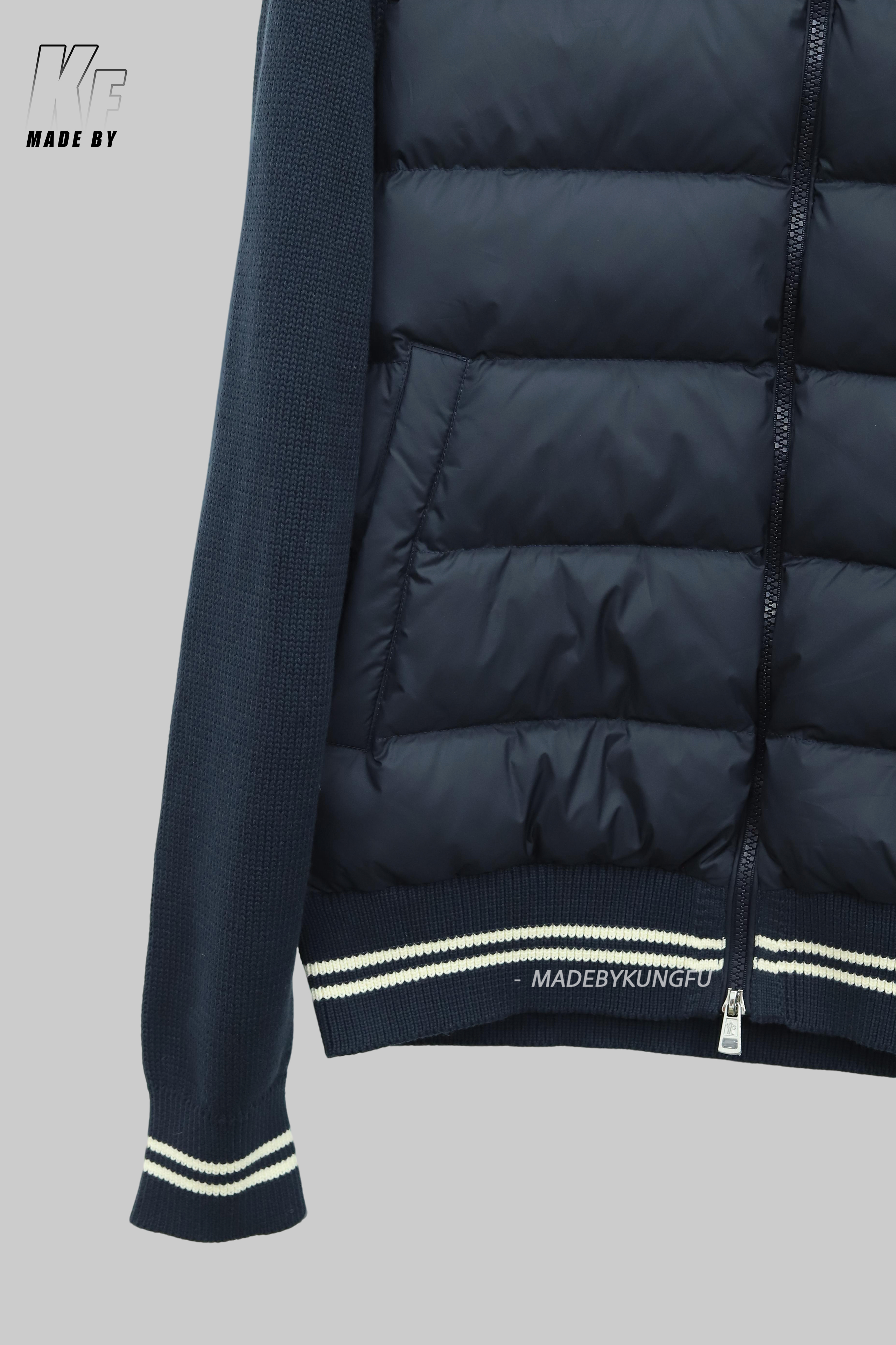 蒙口毛袖羽绒夹克 藏青色