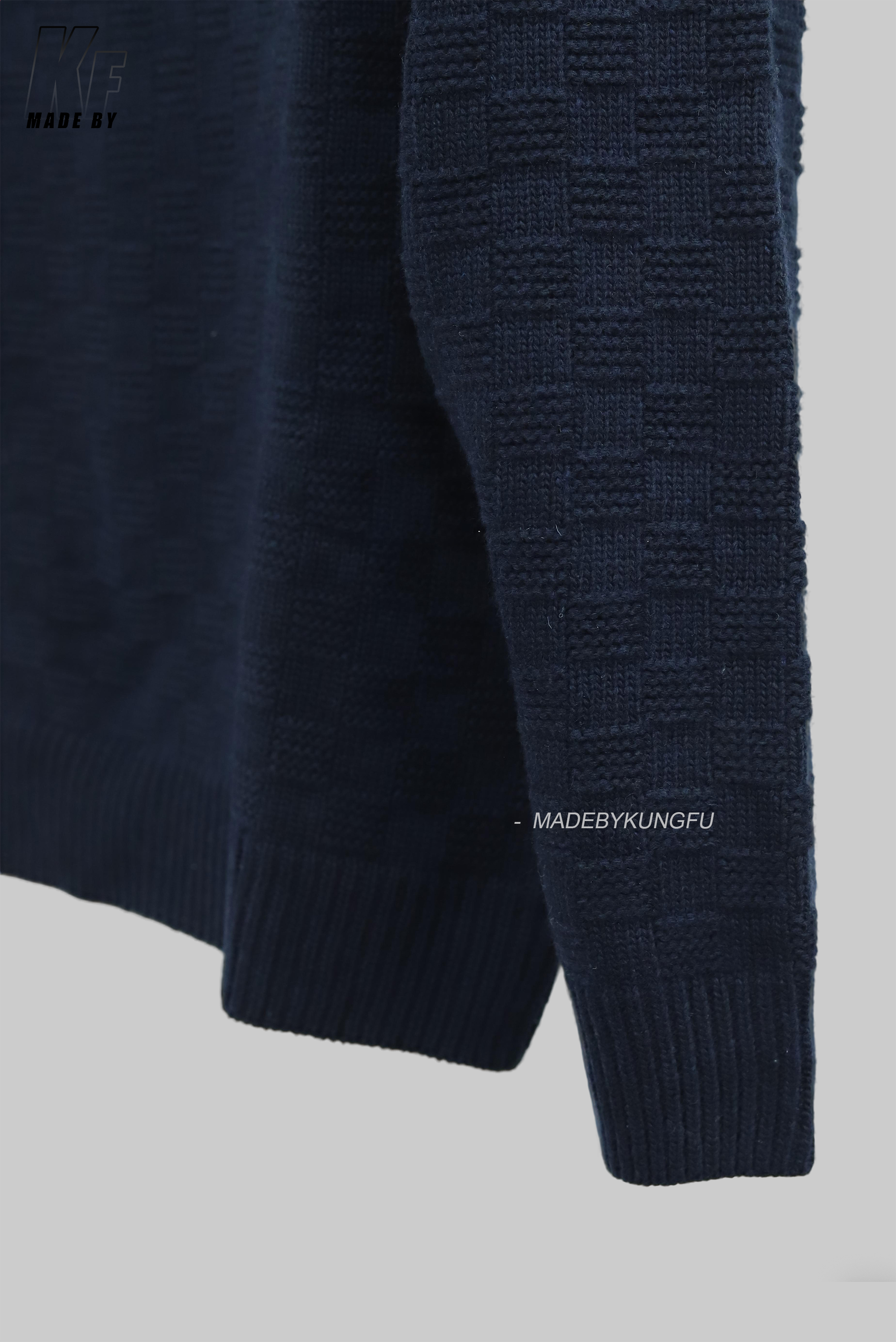 LV半拉链格子毛衣 藏青色