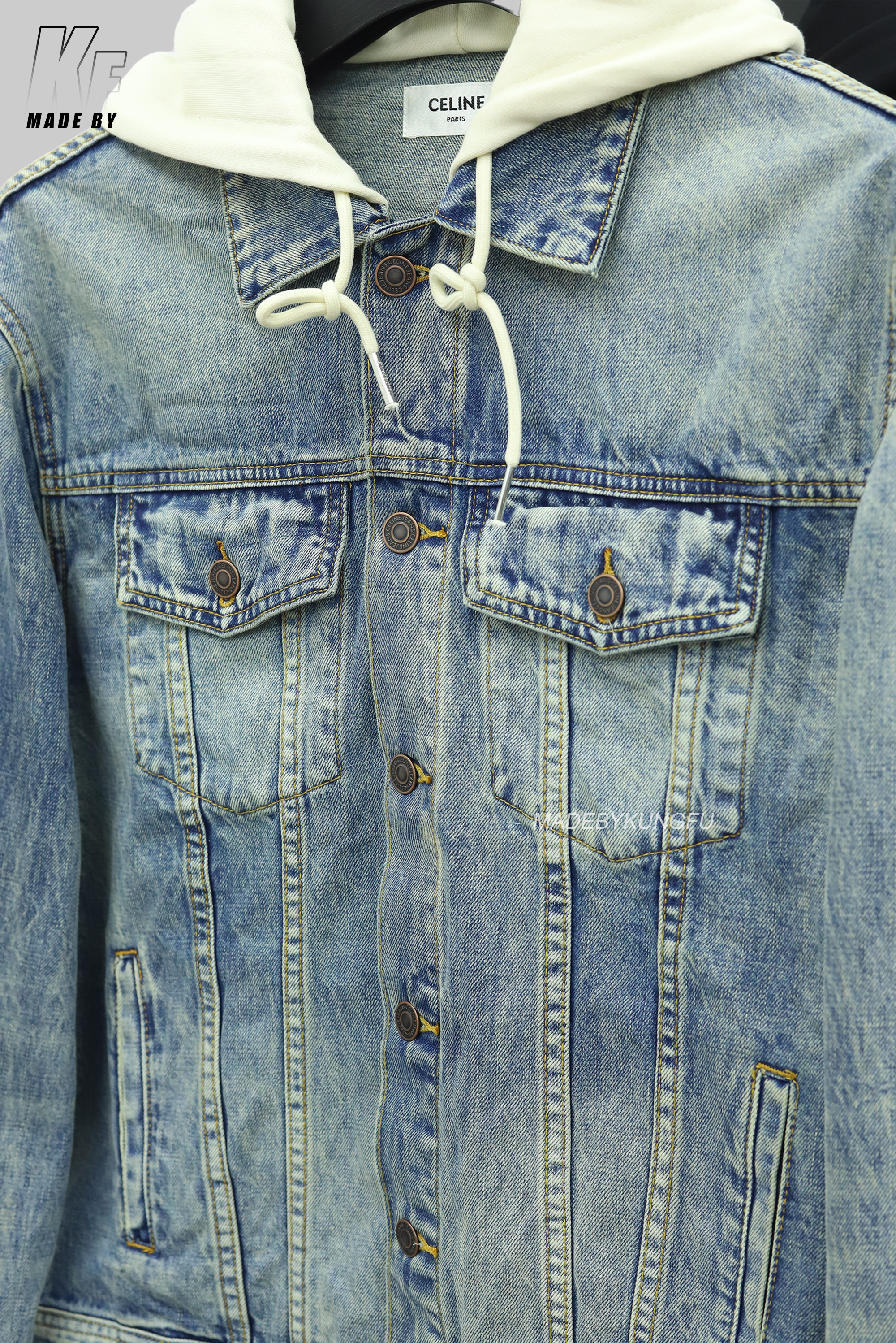 Celine拼接连帽牛仔外套