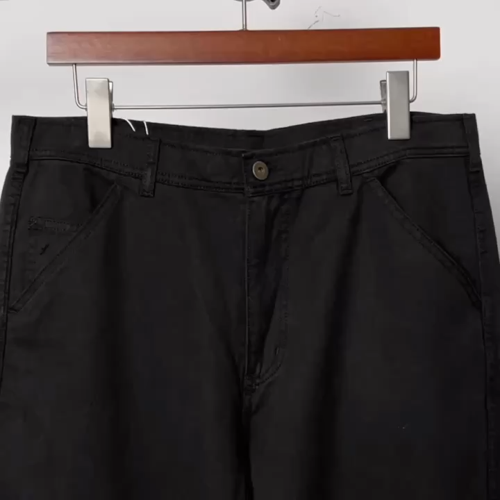 Item ID 9123 Magira washed twill straight leg denim pants, loose straight leg solid color pocket pants