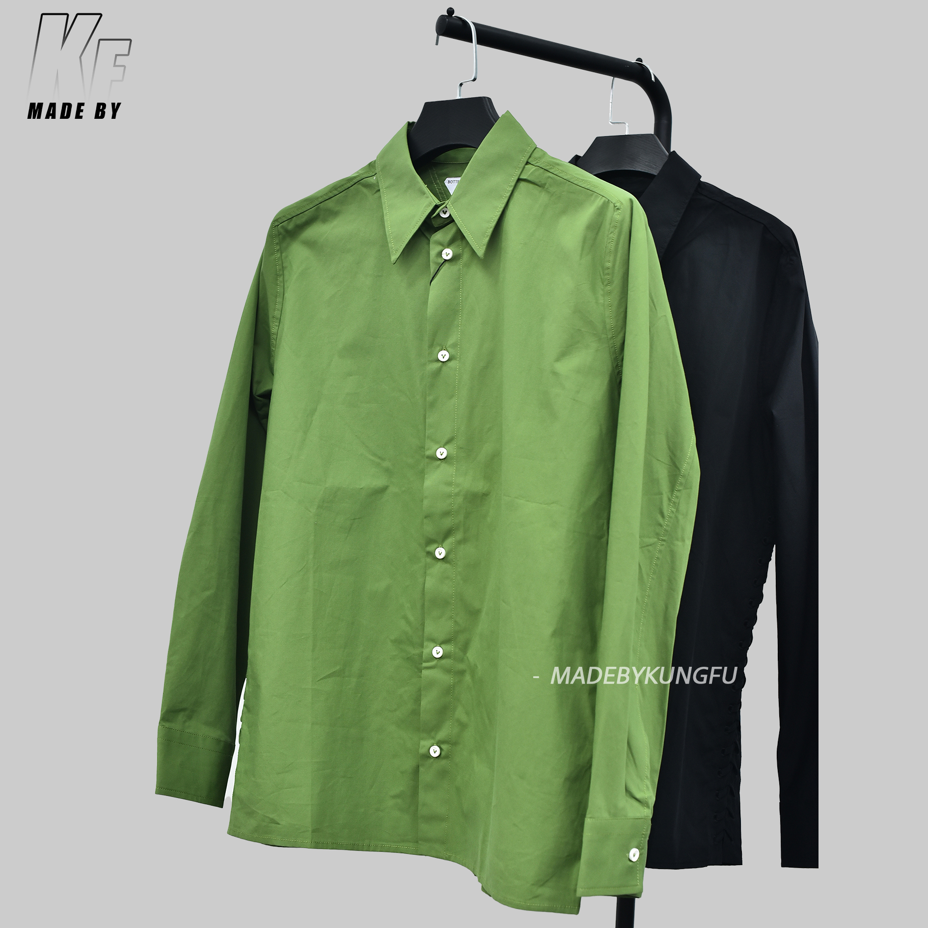 BV葆蝶家长袖衬衫 绿色黑色