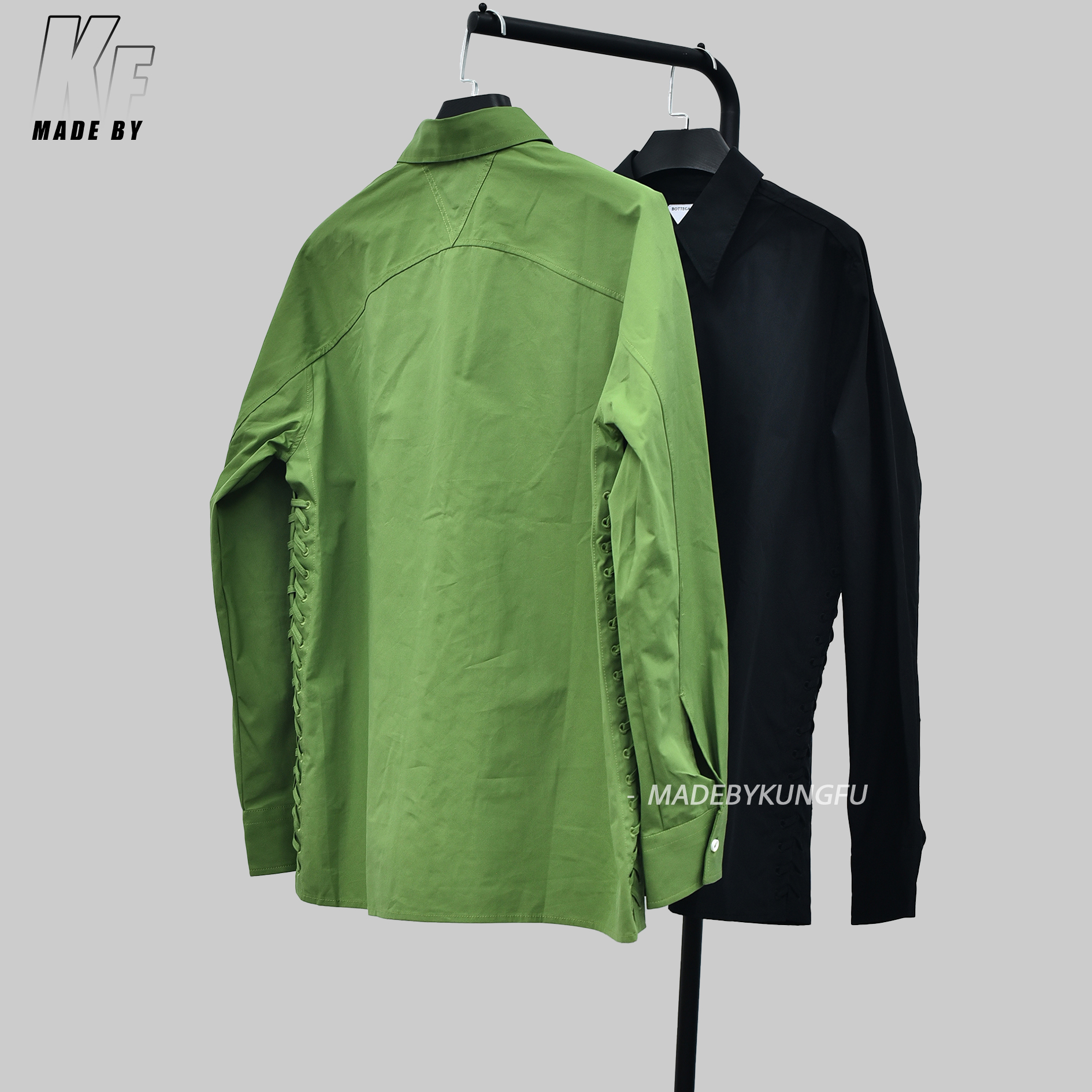 BV葆蝶家长袖衬衫 绿色黑色