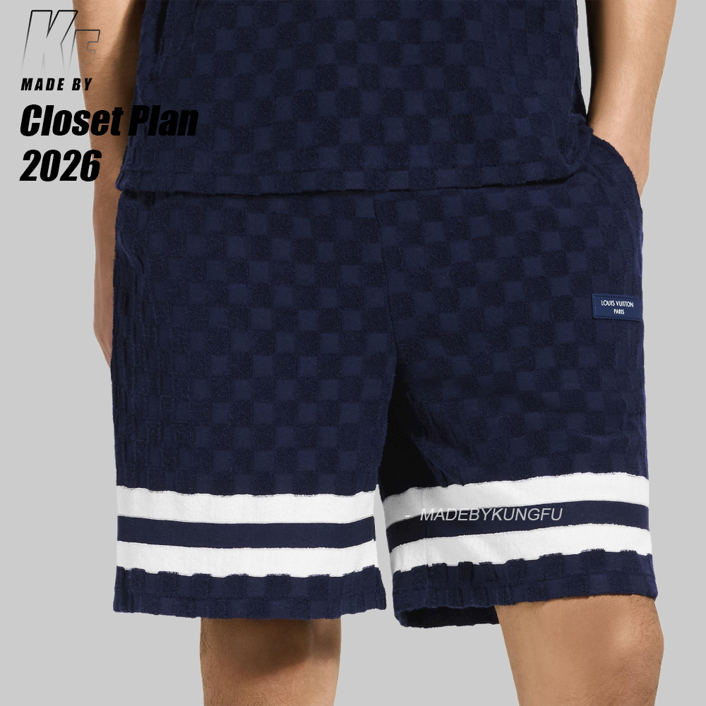 1V DAMIER terry tennis shorts
