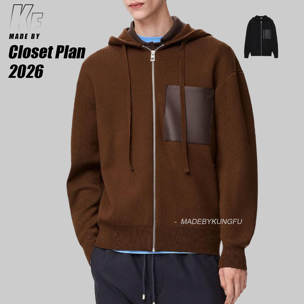 Loe 100% wool leather zipper hoodie