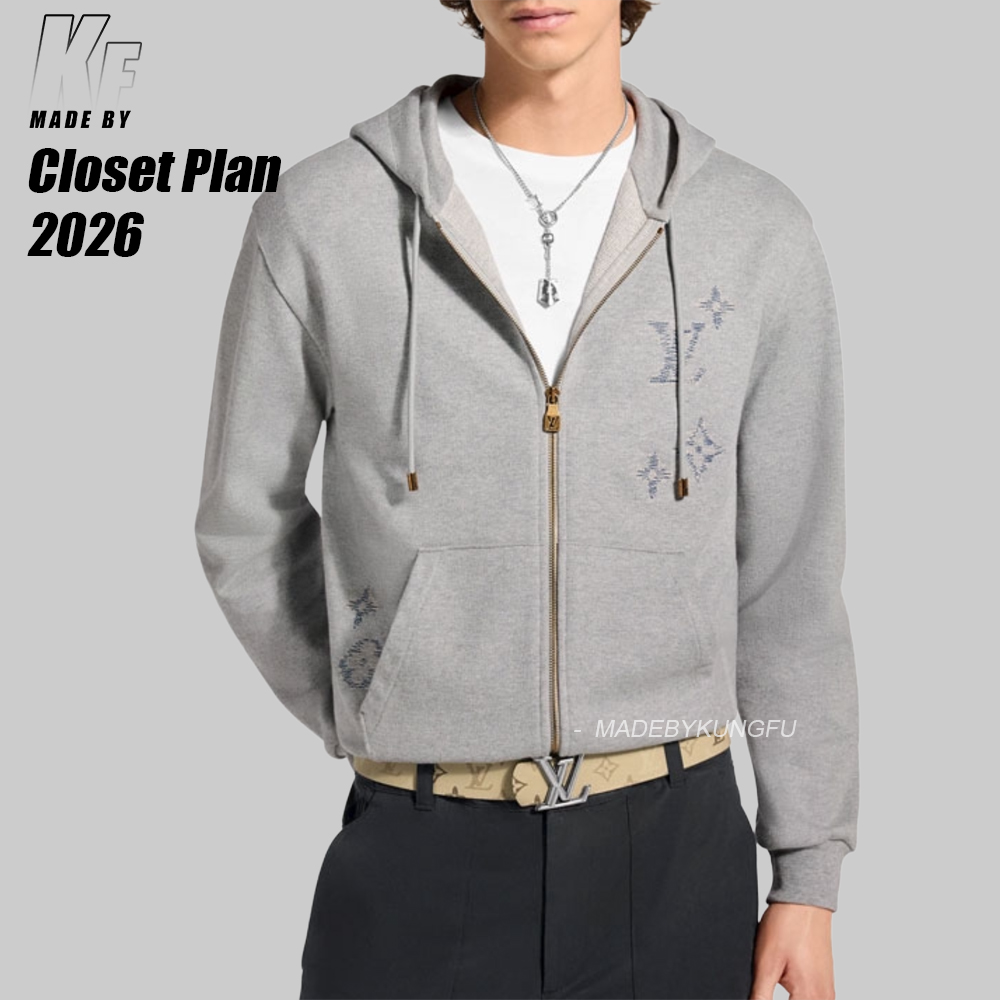 1V Fuzzy embroidery zip hoodie