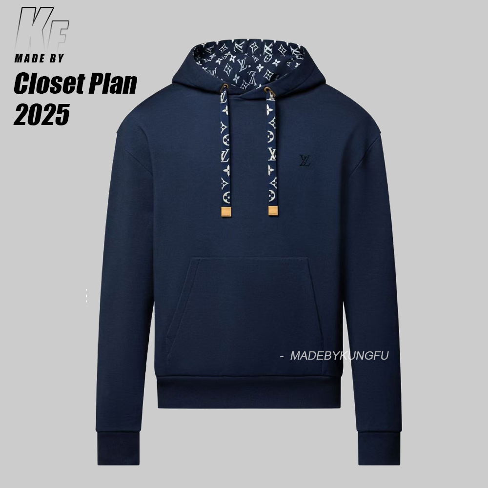 LV连帽抽绳印花卫衣 蓝色