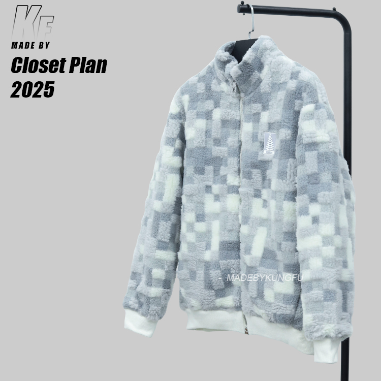 LV格子绒感拉链外套 蓝白色