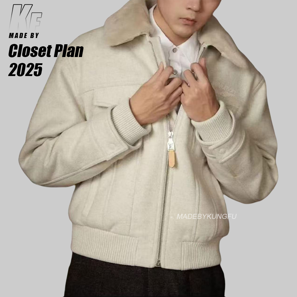 LV绒毛领子拉链外套 米白