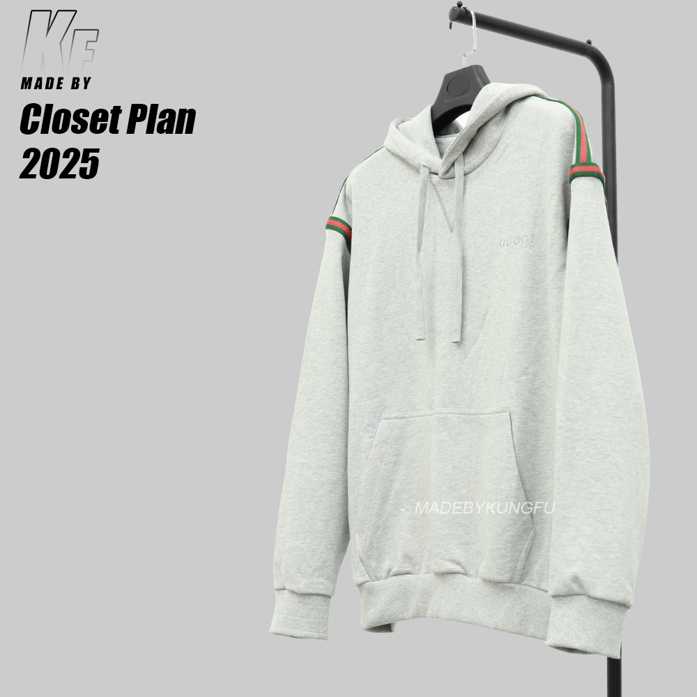 Gucci条纹连帽卫衣 灰色