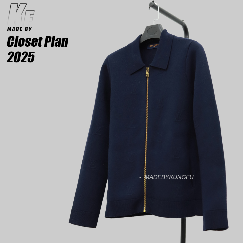 LV 镶嵌领子拉链针织外套 藏青色