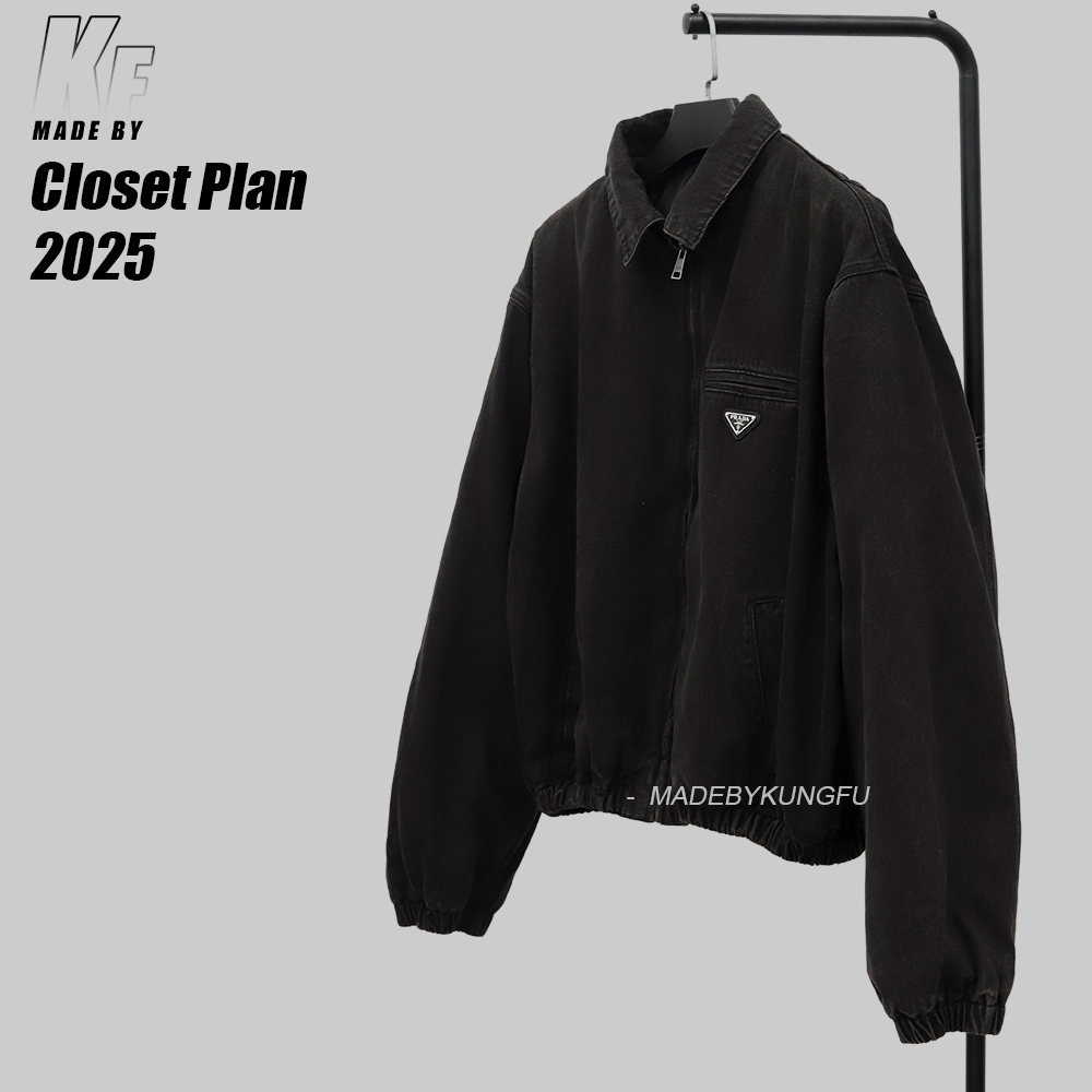 PRADA做旧飞行员拉链棉服 棕色