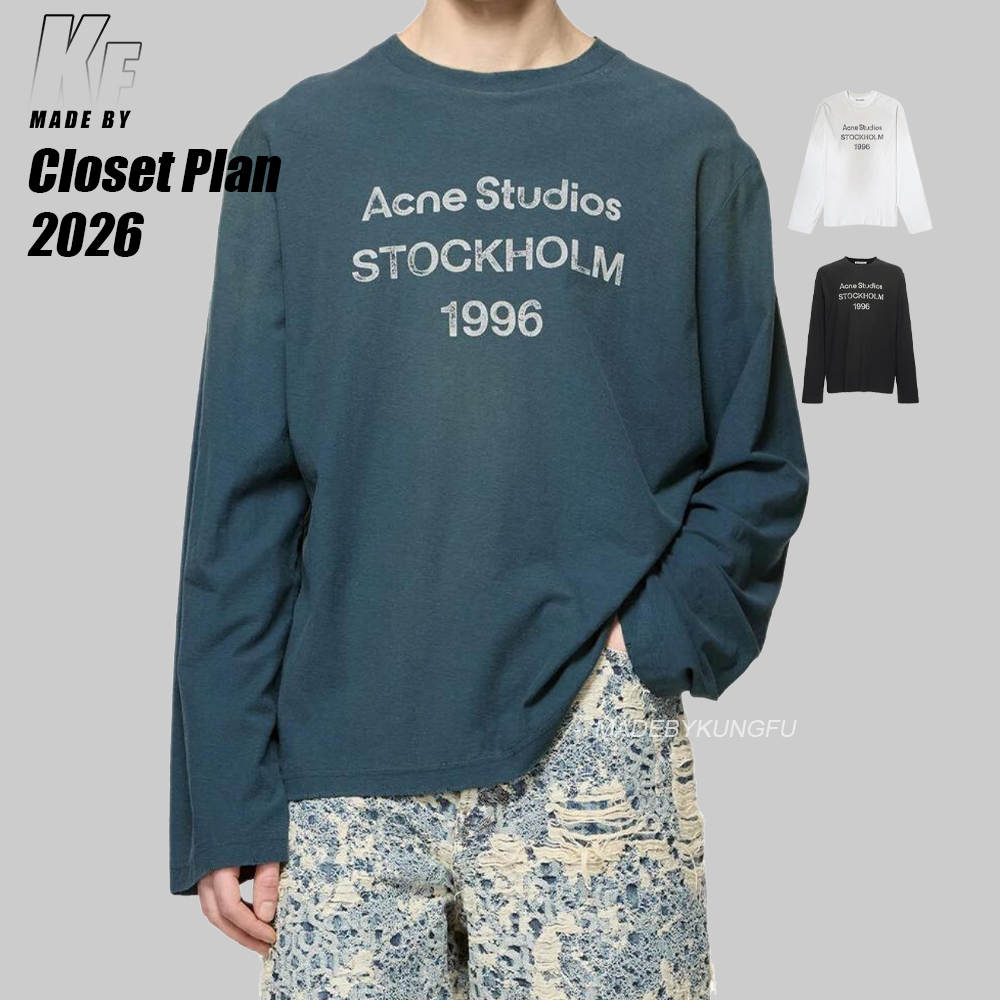 Acne Letter print round neck off shoulder long sleeved shirt