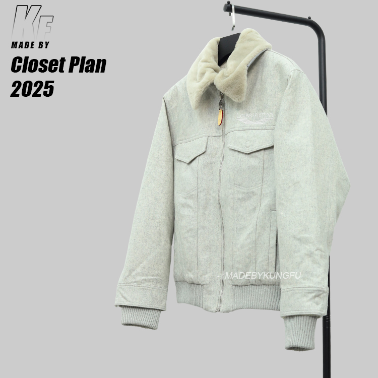 LV绒毛领子拉链外套 米白