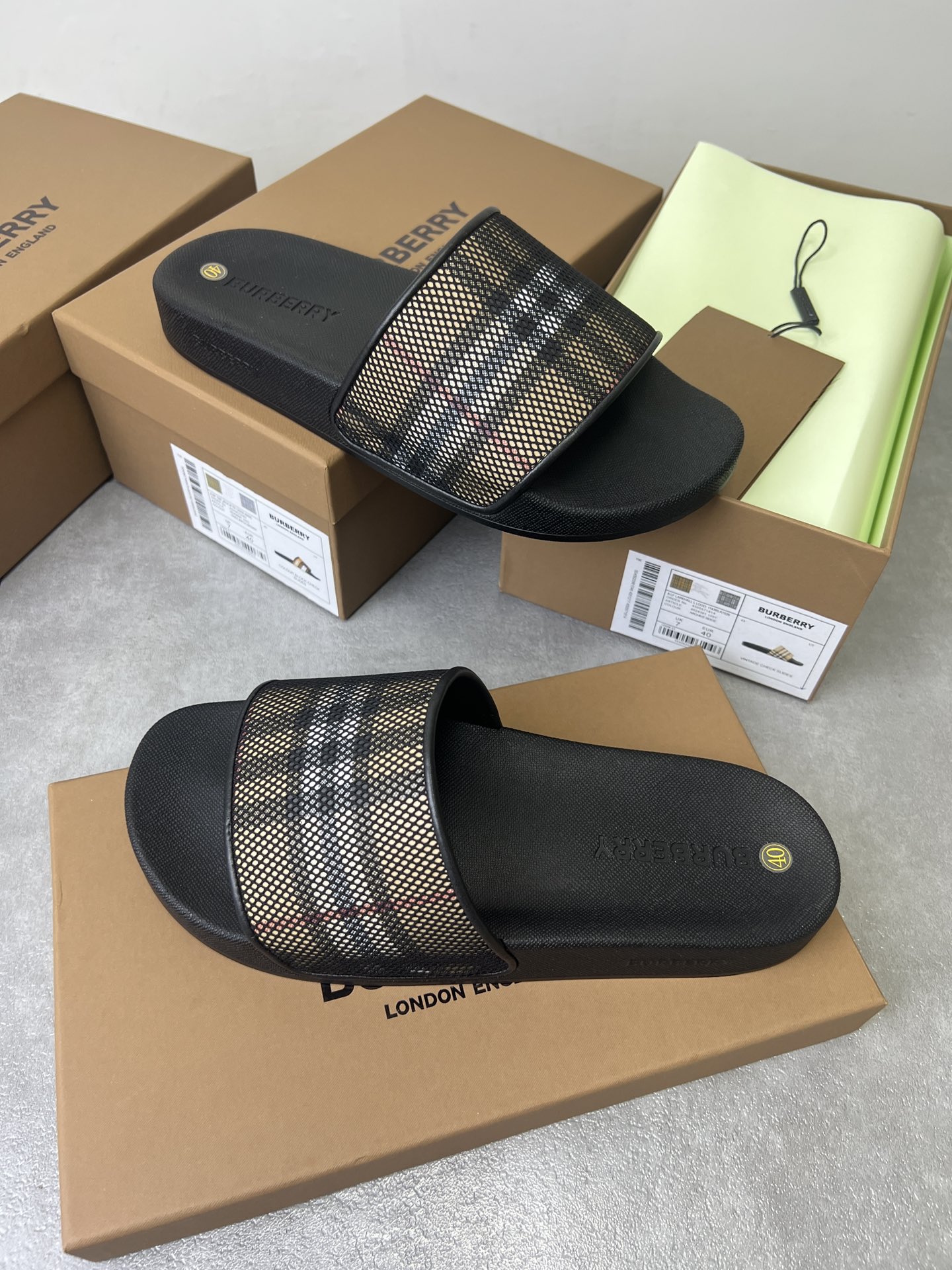 bbr 网眼格纹拖鞋 内衣羊皮