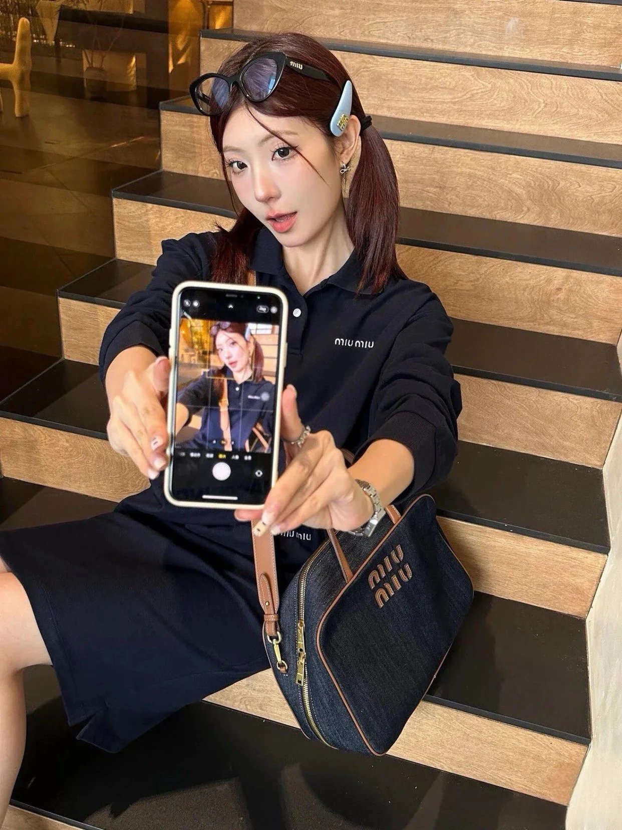 Item ID 8187 M1uM1u- Miu Miu -2024ss- chest embroidery polo shirt - Letter embroide