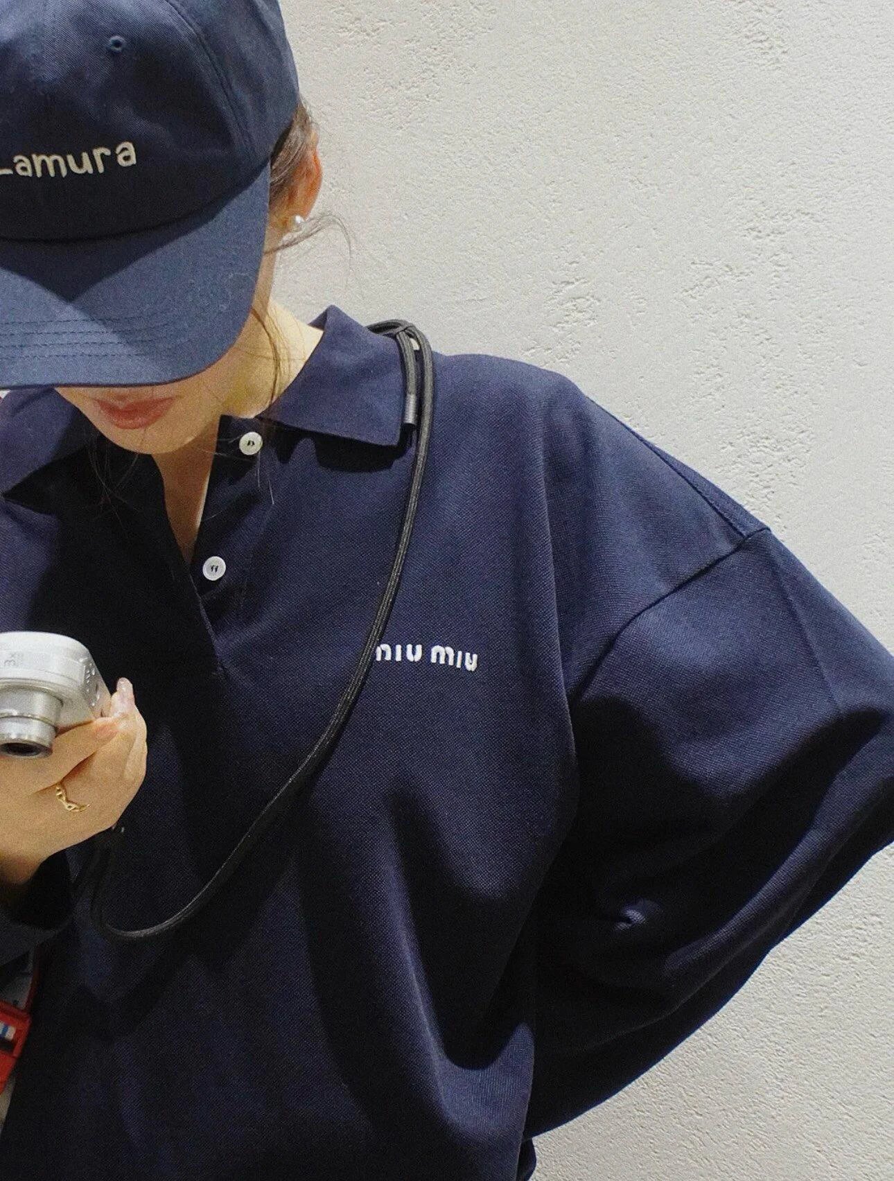 Item ID 8187 M1uM1u- Miu Miu -2024ss- chest embroidery polo shirt - Letter embroide