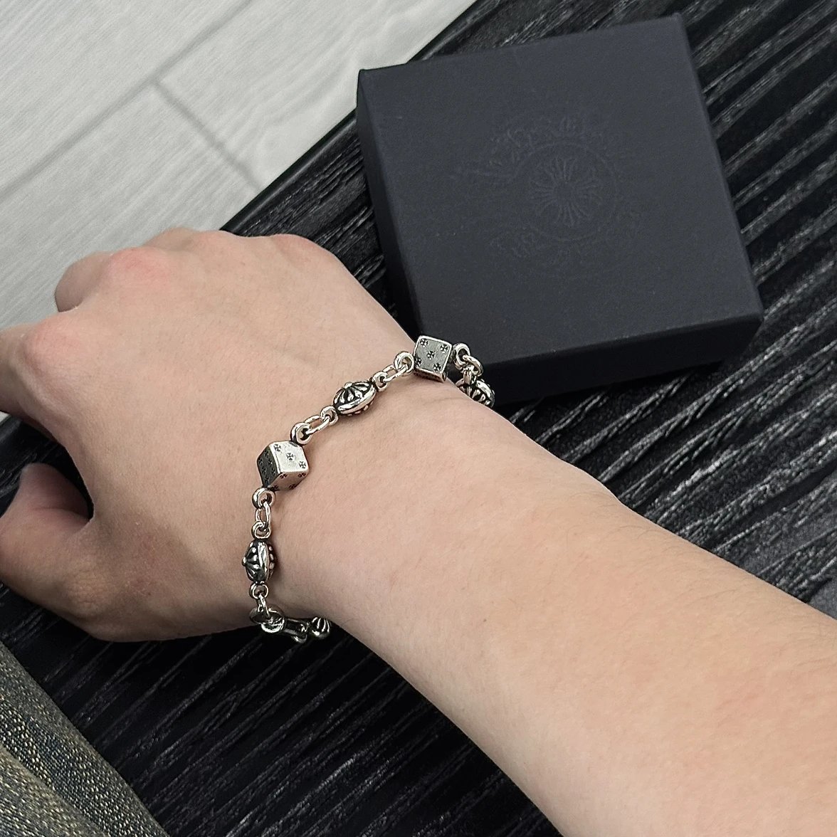 Item ID 8375 Chrome-Hearts- Crow heart - Cross dice bracelet -925 silver - Crow Hea