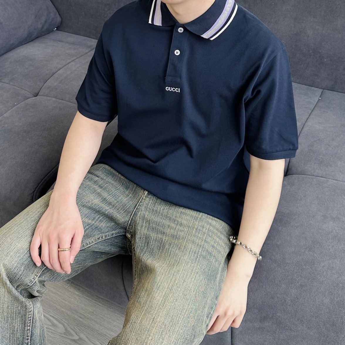 Item ID 8313 GUCC1-GC-2024Ss-Basic striped collar polo shirt - High setting bead co