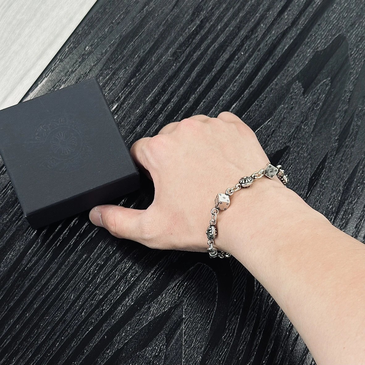 Item ID 8375 Chrome-Hearts- Crow heart - Cross dice bracelet -925 silver - Crow Hea