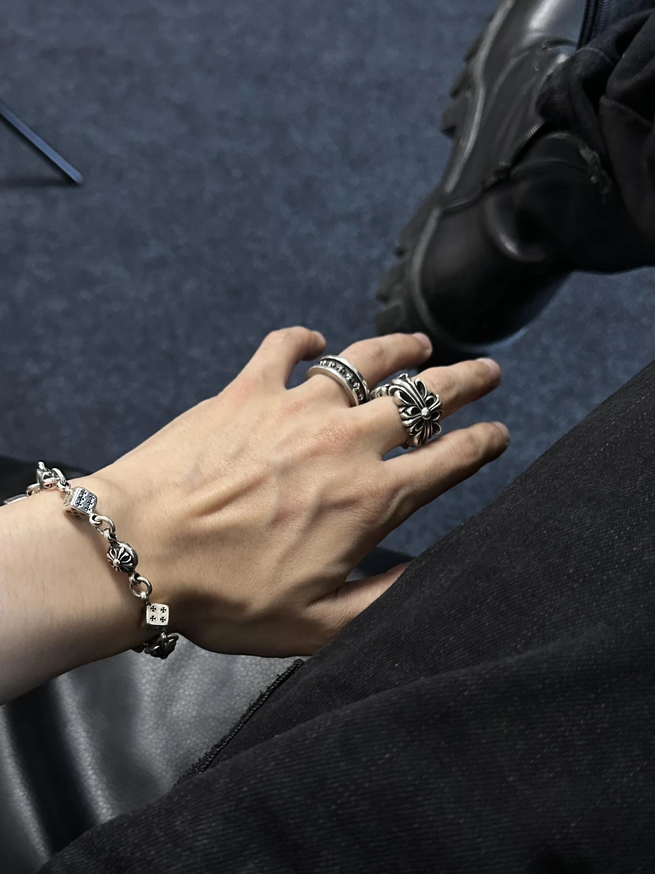 Item ID 8375 Chrome-Hearts- Crow heart - Cross dice bracelet -925 silver - Crow Hea