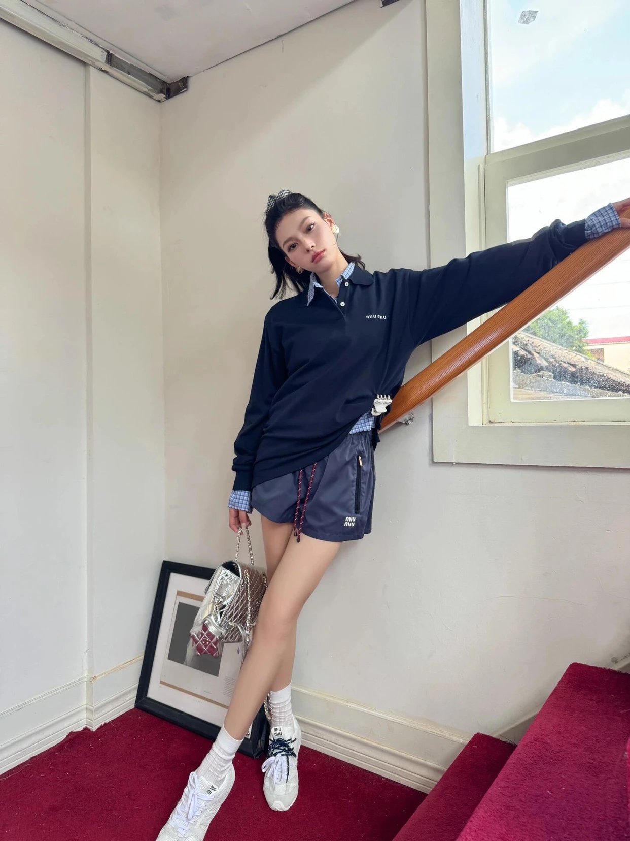 Item ID 8187 M1uM1u- Miu Miu -2024ss- chest embroidery polo shirt - Letter embroide