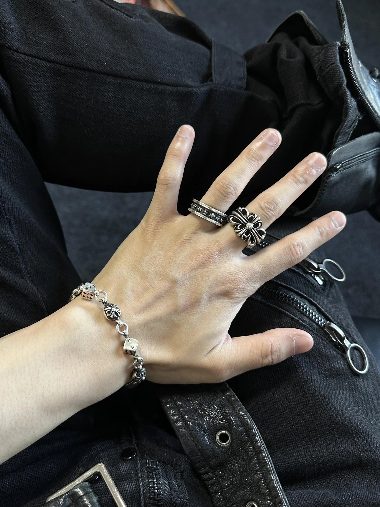 Item ID 8375 Chrome-Hearts- Crow heart - Cross dice bracelet -925 silver - Crow Hea