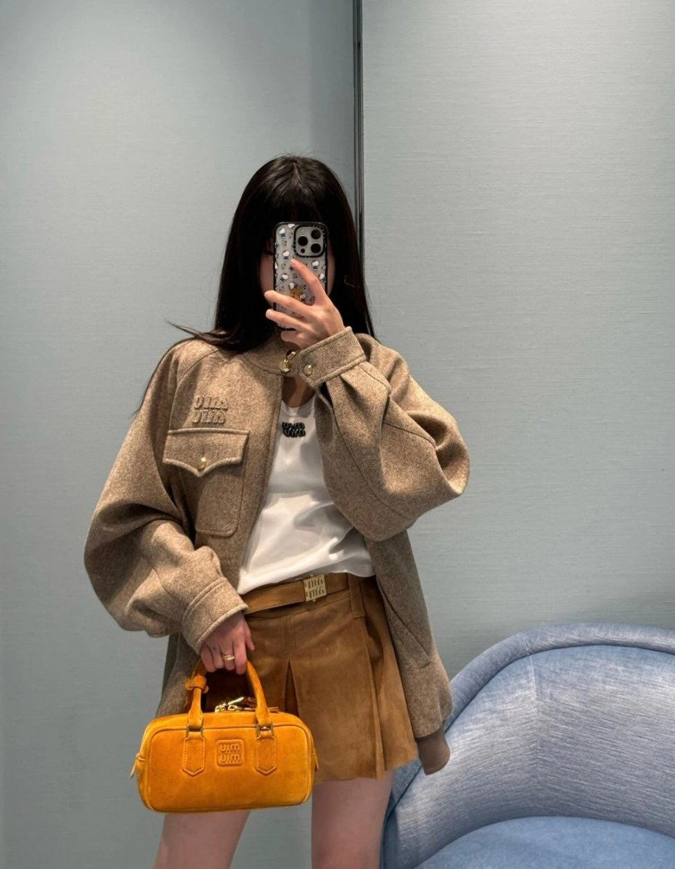  Item ID 8035 M1u-Miu-2024-ss-herringbone wool Harrington jacket - stand collar work