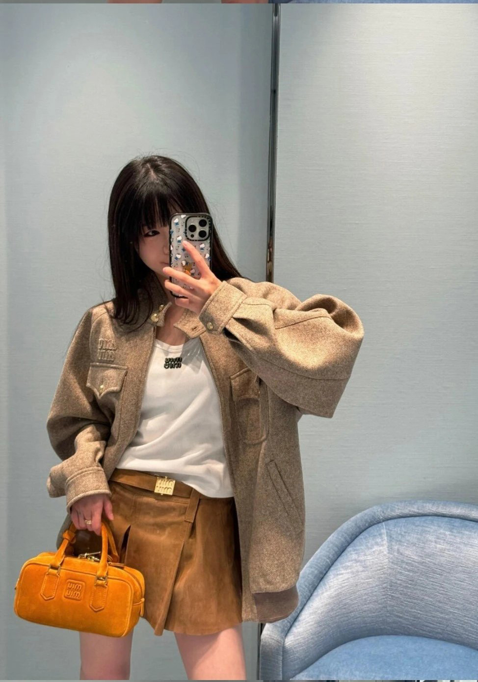  Item ID 8035 M1u-Miu-2024-ss-herringbone wool Harrington jacket - stand collar work