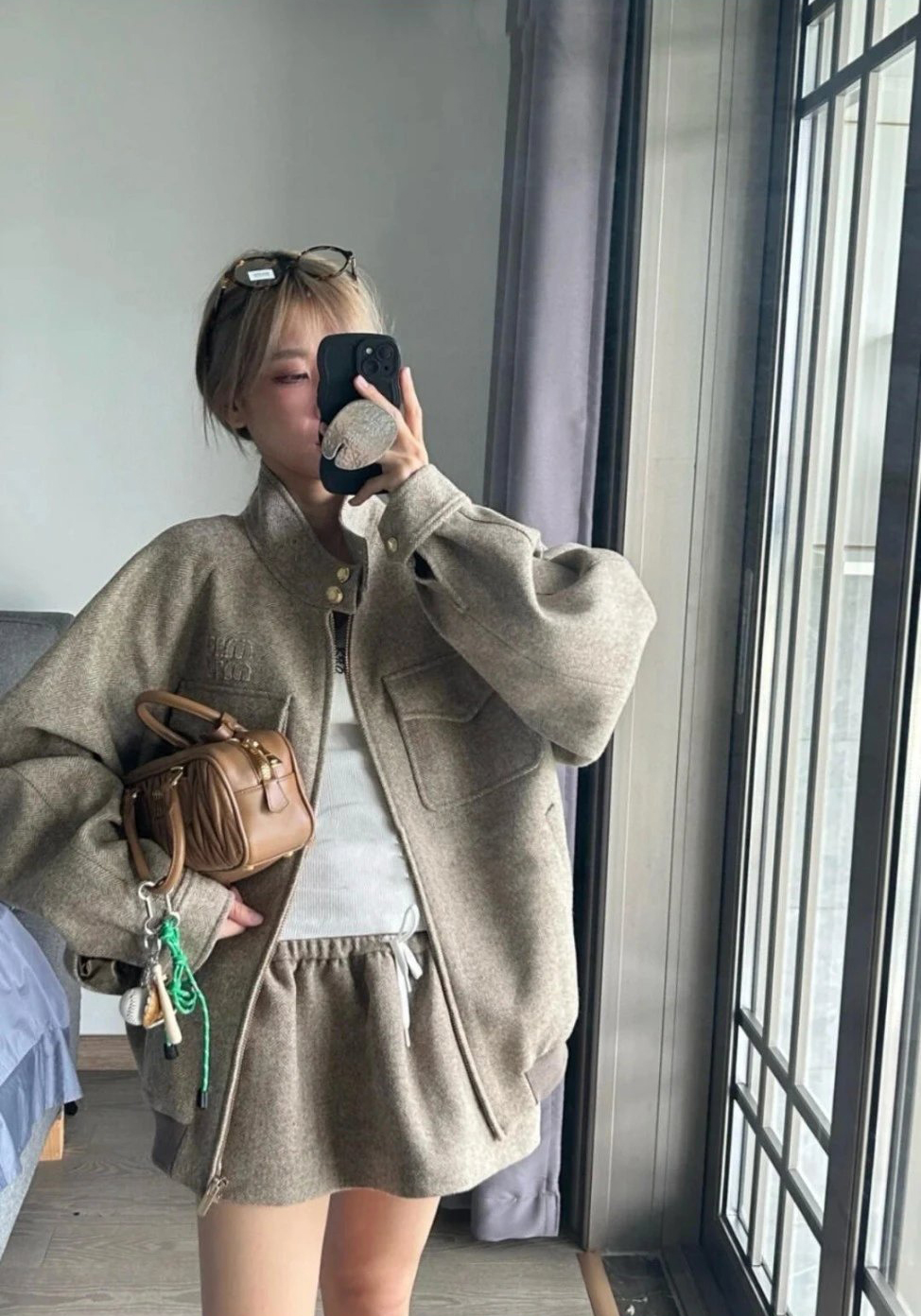  Item ID 8035 M1u-Miu-2024-ss-herringbone wool Harrington jacket - stand collar work