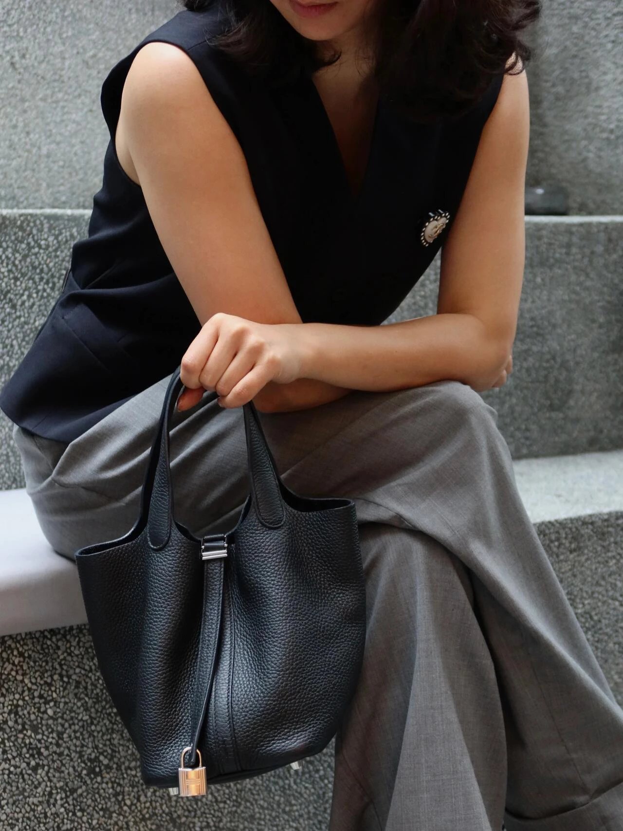 Item ID 8487 HERME3-Majia-Picoting-Lock-18- Gold Buckle - Calf Leather - Vegetable