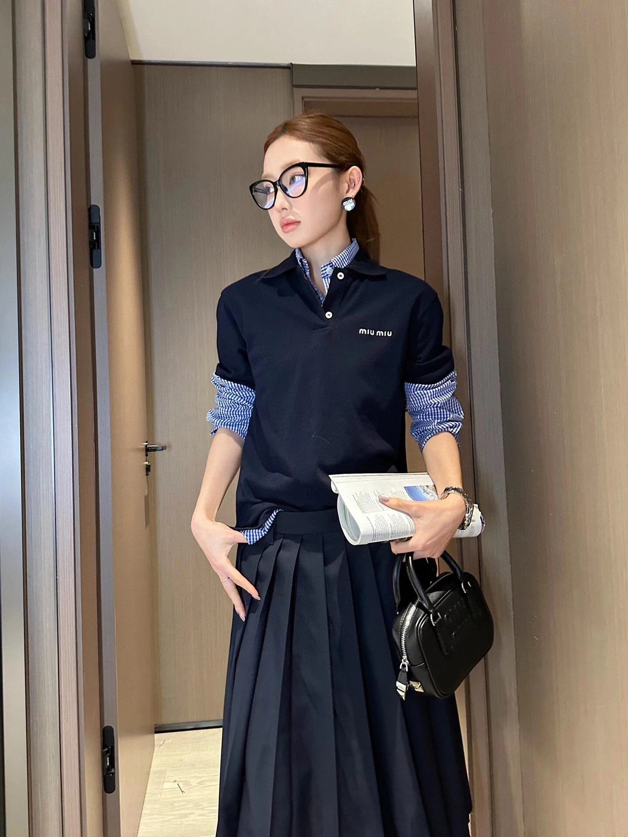 Item ID 8187 M1uM1u- Miu Miu -2024ss- chest embroidery polo shirt - Letter embroide