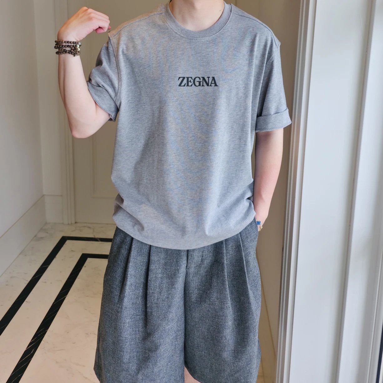 Item ID 8333 Zegna- Zegna -2024FW- Chest letter flocking heat transfer short sleeve