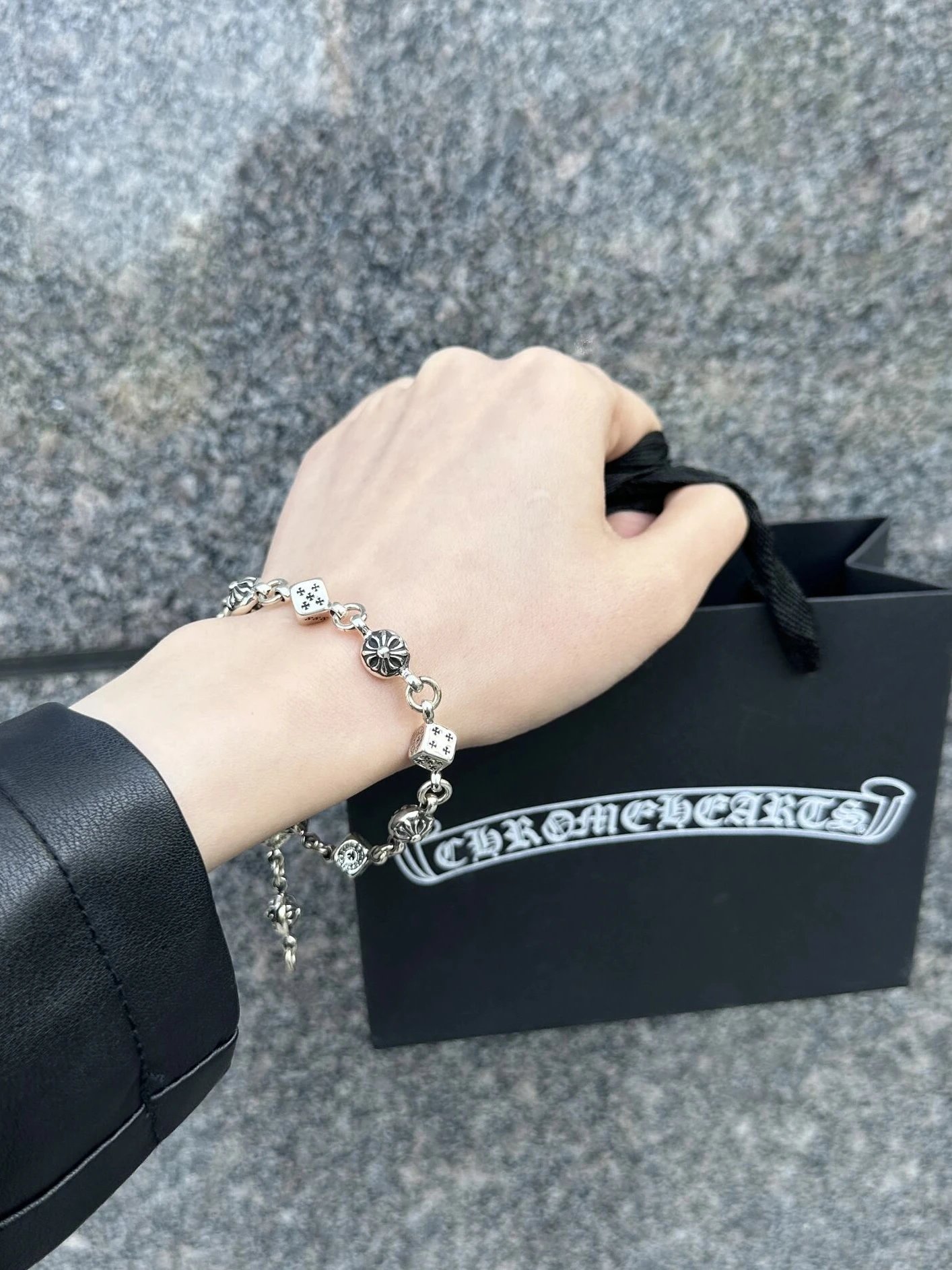 Item ID 8375 Chrome-Hearts- Crow heart - Cross dice bracelet -925 silver - Crow Hea