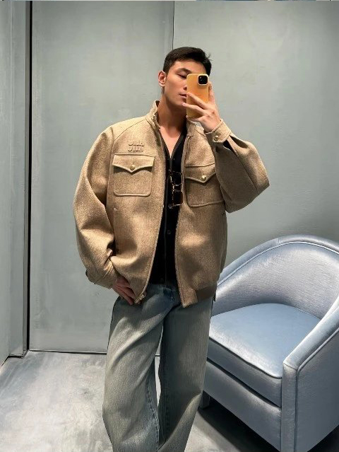  Item ID 8035 M1u-Miu-2024-ss-herringbone wool Harrington jacket - stand collar work