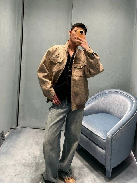  Item ID 8035 M1u-Miu-2024-ss-herringbone wool Harrington jacket - stand collar work