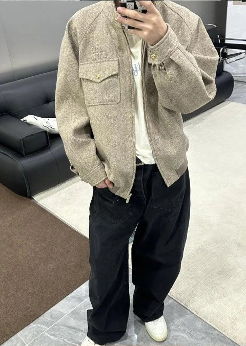  Item ID 8035 M1u-Miu-2024-ss-herringbone wool Harrington jacket - stand collar work